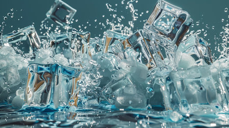 A splash of ice cubes adds coldness and refreshmentの素材