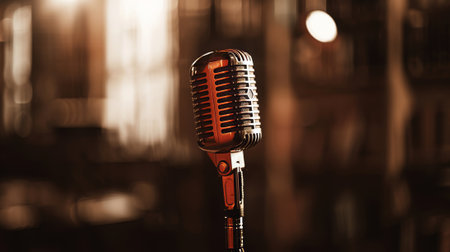 Microphone with bokeh light on stageの素材