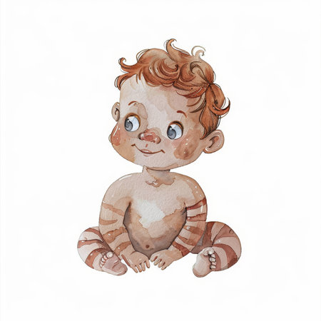 The watercolor illustration of a baby boy clipartの素材
