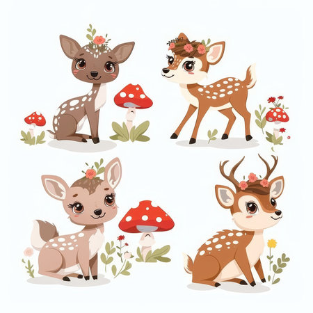 A set of cute illustrations of woodland animalsの素材