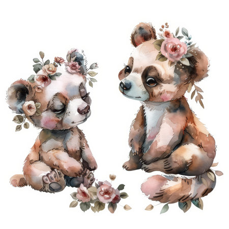 An adorable set of watercolors featuring a baby girl bearの素材