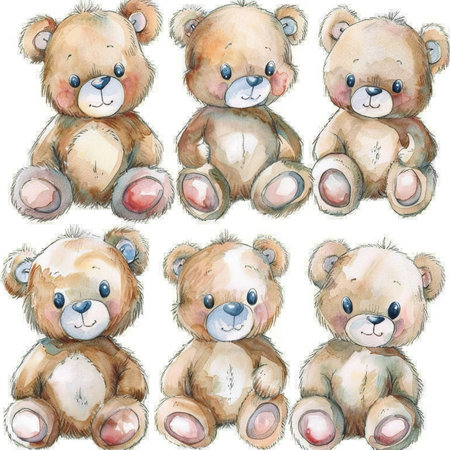 Cute watercolor Teddy bear illustration setの素材
