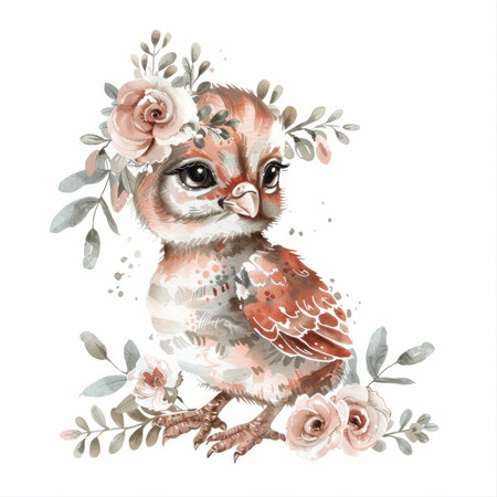 Flowers and chicks with floral elements.の素材