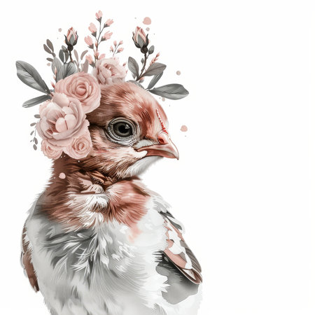 The chick and eggs have floral elements...の素材