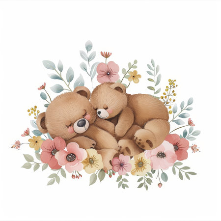 The cutest baby teddy bears are sleeping in the gardenの素材