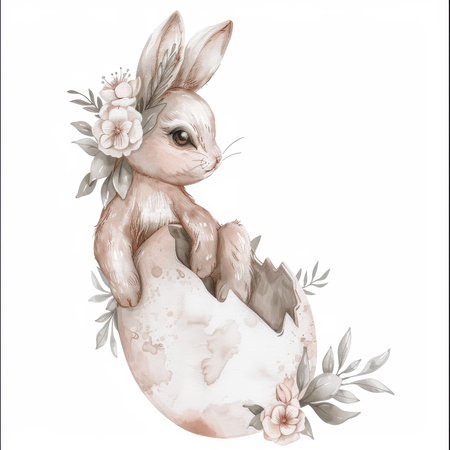 Rabbit in egg with flowers at Easter...の素材