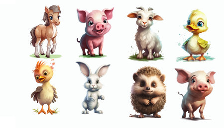 Adorable Illustrated Farm Animals: A Collection of Cute, Colorful, and Playful Characters for Childrenâs Books or Educational Materialsのイラスト素材