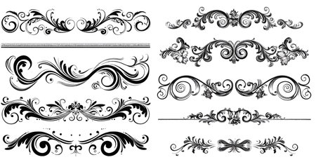 Lines, borders, swirls and divider in retro classic styleのイラスト素材