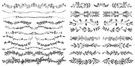 Vector calligraphic lines, vintage borders and wedding laurelsのイラスト素材