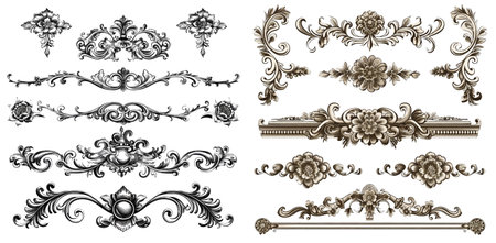 illustration of set of vintage design elements for page borderのイラスト素材