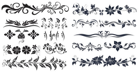 Floral dividers and flower silhouettes for your designのイラスト素材