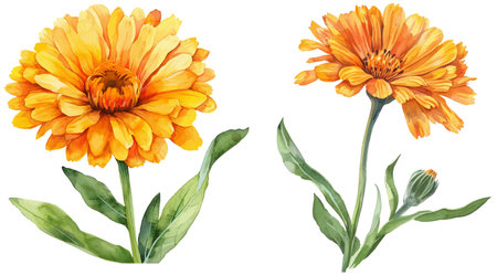 Calendula flower watercolor floral designのイラスト素材
