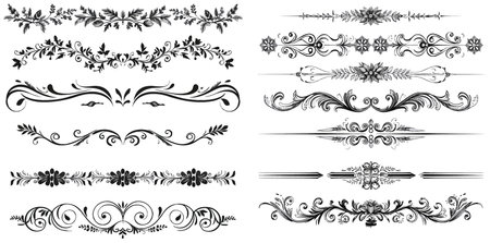 Calligraphic leaf long text dividers vector setのイラスト素材