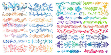 Set of Artistic Hand Drawn borders Colorful Doodle Design Elementsのイラスト素材
