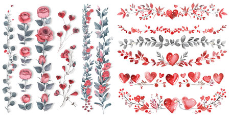 Set of valentine dividers and bordersのイラスト素材