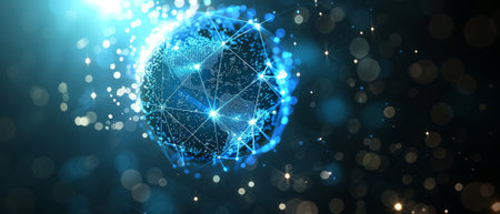 An image of a blue globe with a digital technology backgroundの素材
