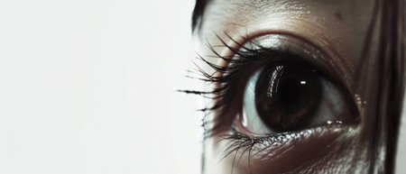 Isolated on white background, close-up of a womans eye.の素材