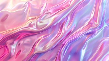 The background is a pearlescent abstract pattern with an iridescent foil texture with pink and purple holographic effects. It has a realistic modern illustration of the backdrop with a fluid colorの素材