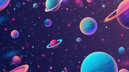 Y2k poster template with simple, abstract elements such as planets, stars, icons, and typography. Modern set with space banner or pint layout.の素材