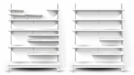 This mock-up shows an empty supermarket shelf with racks and displays for displaying products. A realistic 3D modern illustration of a bookcase stand from different angles. A blank mock up ofの素材