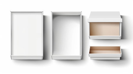 The mockup presents a realistic modern illustration of white blank cardboard package with sleeve. It has the appearance of a drawer for the purpose of gift or goods postage. It uses a cardboardの素材