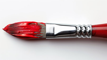 A red paintbrush is isolated on a white backgroundの素材