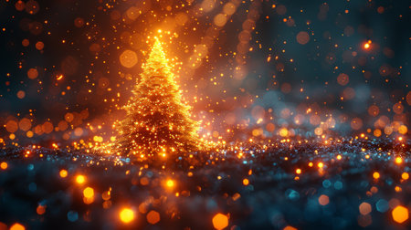 This digital tree is for a New Year greeting card with a tree light effect. It is a futuristic tree at Christmas.の素材