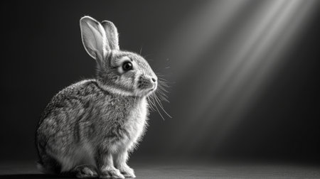 This is a silhouette rabbit on a transparent background. Easter bunny shadow, graphic element for design. The shadow of a realistic rodent is illustrated in modern format...の素材