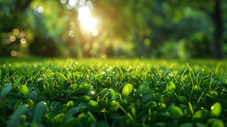 Grass with a shallow depth of field (fresh green grass).の素材