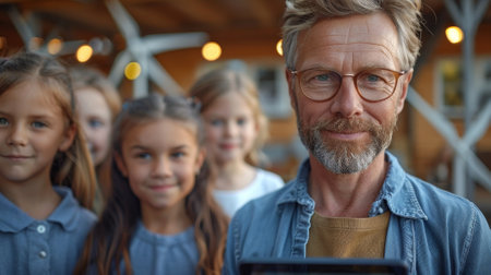 Students in an elementary school classroom are shown in this video learning how wind turbines work. The teachers are holding tablets so they can explain to them how they work. Students are learningの素材