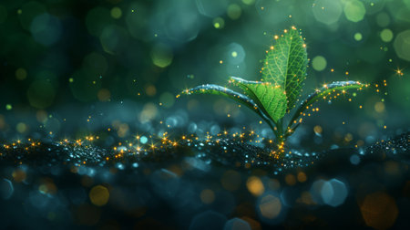 Genetically engineered seeds. Low poly illustration isolated on green background. Medical science life environment. Plant sprout biotechnology.の素材