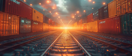 Business logistics concept for container cargo trains, Rail transportation and maritime shipping, Online goods orders worldwide, Air cargo trucking.の素材