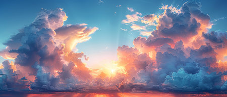 Sky and clouds in a panorama of sunsetの素材