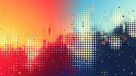Modern illustration with several dots in halftone colors and a gradient grunge texture. Dots pop art comic style modern illustration.の素材