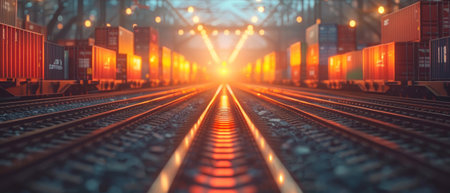 Business of container freight trains for transporting goods worldwide, including air freight, rail transport, and maritime shipping.の素材
