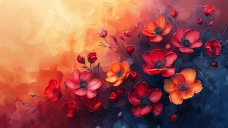 The background is painted with an artistic style. This card is hand drawn with flowers.の素材