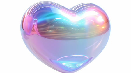 An iridescent chrome heart emoji rendered as a 3D modern illustration with rainbow gradient effect. The icon is painted as if it was a galaxy planet with stars in the year 2000 style.の素材
