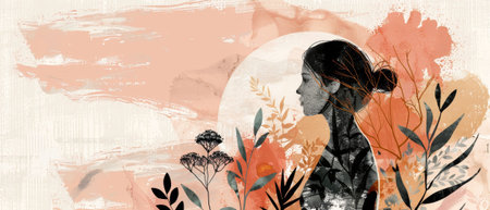 Vaccine for Coronavirus. Female in protective mask. Having doubts, problems, thoughts, emotions. Curious woman questions, question mark. Modern illustration..の素材