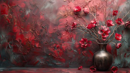 Painting, abstract, metal element, texture background, flowers with vases, plants, and flowers in vasesの素材