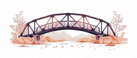 This image is a large bridge over a river. It has metal railings as well as a flat modern design. It is isolated on a white background..の素材