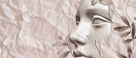 The Greek modern face banner design is engraved with a vintage texture. A template design is created using modern illustration. Halftone effects are applied to the collage..の素材