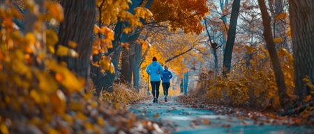 Runners and joggers enjoying nature while running outdoors.の素材