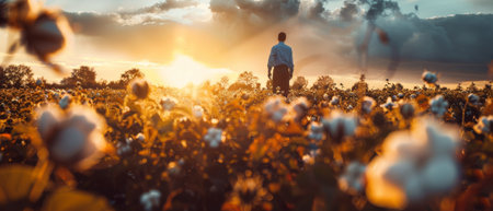 Farmer and agronomist in cotton fieldの素材
