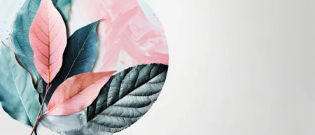 An organic tea leaves logo design on a white background. Tea leaves logo design on a circular organic tea leaves patterned concept..の素材