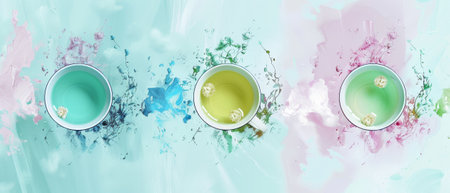 Drinking tea in an outline style. Abstract elements hand drawn in a doodle style. Template for a cafe menu, packaging or signboard..の素材