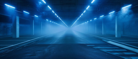 The asphalt floor and studio room with smoke float up the interior texture. A dark empty street. dark blue background.の素材