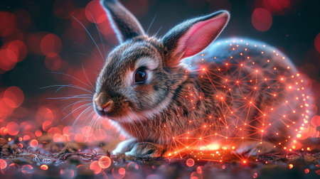 Modern illustration of Easter banner with egg and rabbit in technological style..の素材