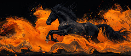 Painting modern, abstract, metal elements, textured background, animals, horses, etc.の素材