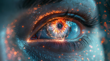 This futuristic graphic shows a triangle electronic eyeの素材