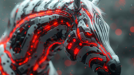 The futuristic shape of a horse combined with the electronic board is reminiscent of a zebra head.の素材